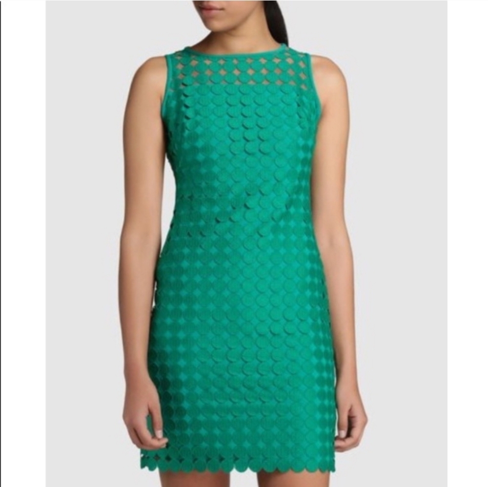 Ralph Lauren Green Geometric Circle Lace Shift Dress Fits Size 14